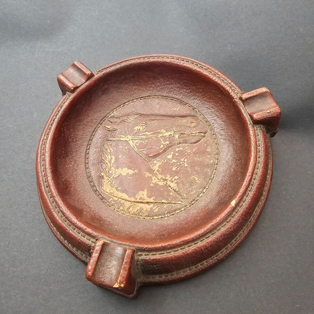 Vtg Syroco Wood Horse Head Profile Ashtray Cigarette Pipe 7"